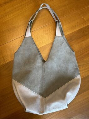 Molly G -Two-Tone Suede & Leather Shoulder Bag — Gray
